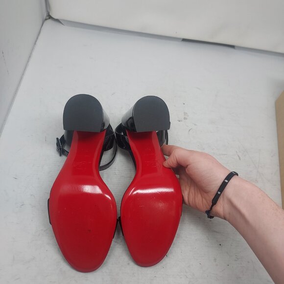 CHRISTIAN LOUBOUTIN Miss Sabina Black Ankle Strap Block Heel Sandal - Picture 2 of 11